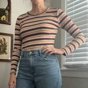 Rainbow Striped Long sleeve crop top
